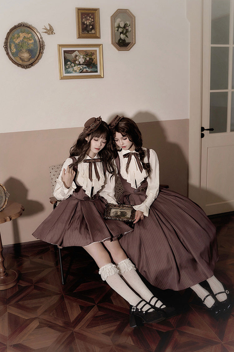 Chocolate Striped Print Breast Support Short Lolita Dress - Manchester City's Past