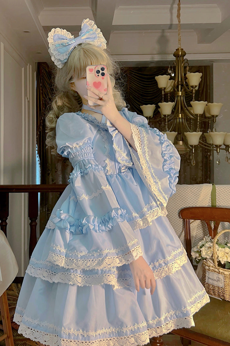 Azure Triple Detachable Sleeves Bow Lace-Up Sweet Lolita Gown