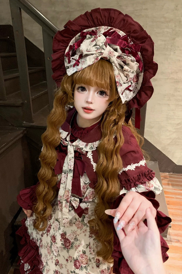 Ruffled Off-Shoulder Gothic JSK Dress with Bow and Lace