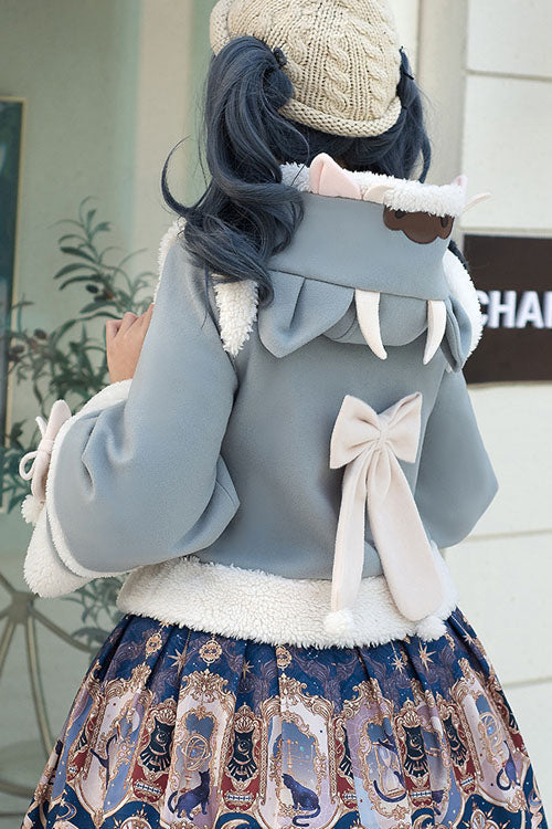 Sweet Lolita Cape Coat with Autumn Winter Double Collar, Bowknot, Single Breasted