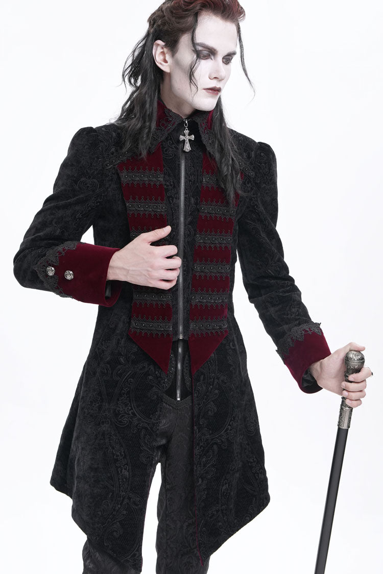 Crimson Noir Crochet Lapel Collar Long-Sleeve Men's Gothic Jacket