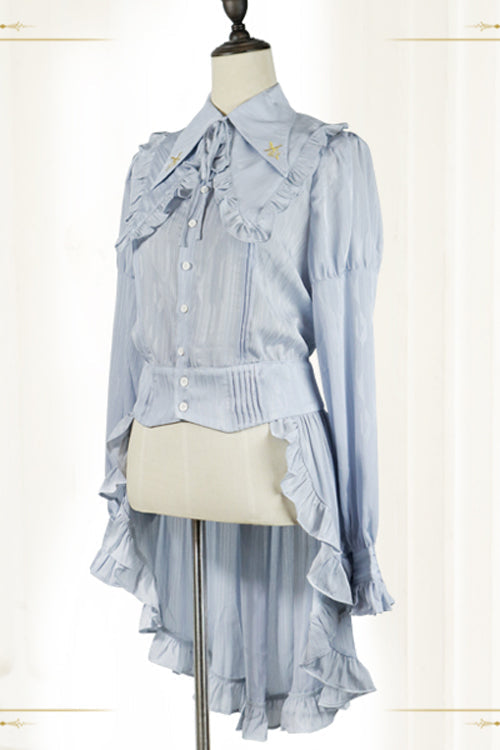 Vintage Lapel Collar Long Sleeves Ruffled Swallowtail Ouji Lolita Blouse