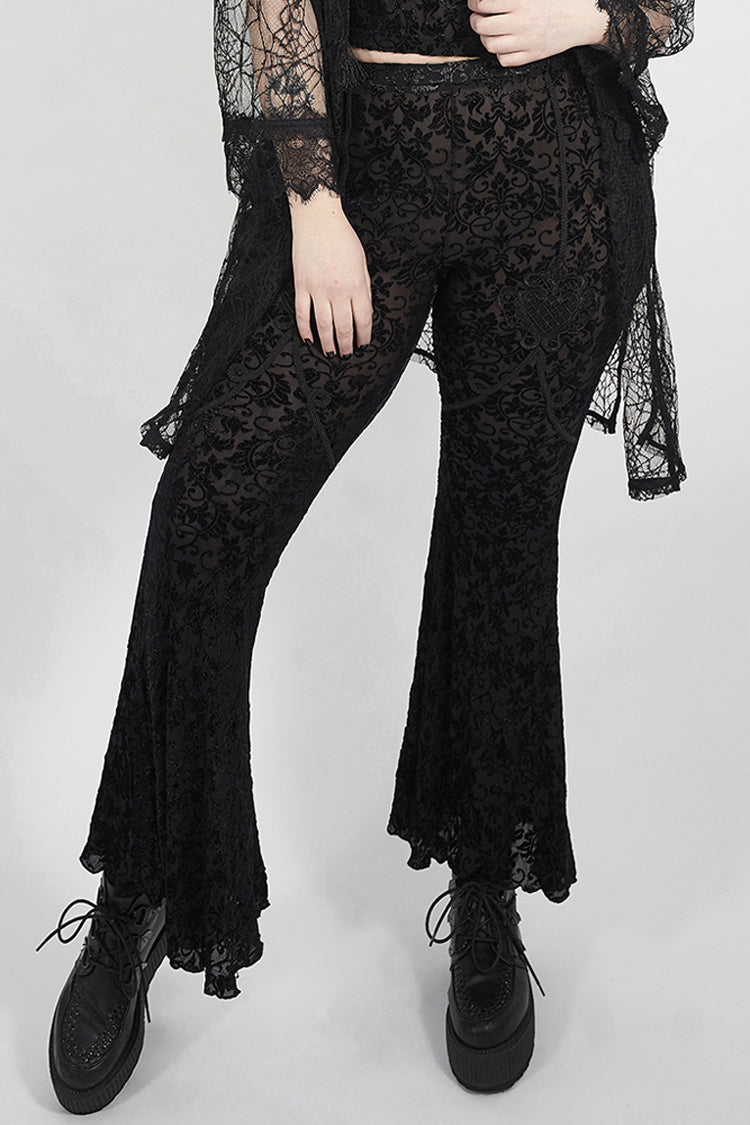 Velvet Flare Pants with Front Decals for Plus Size - Gothic Edge
