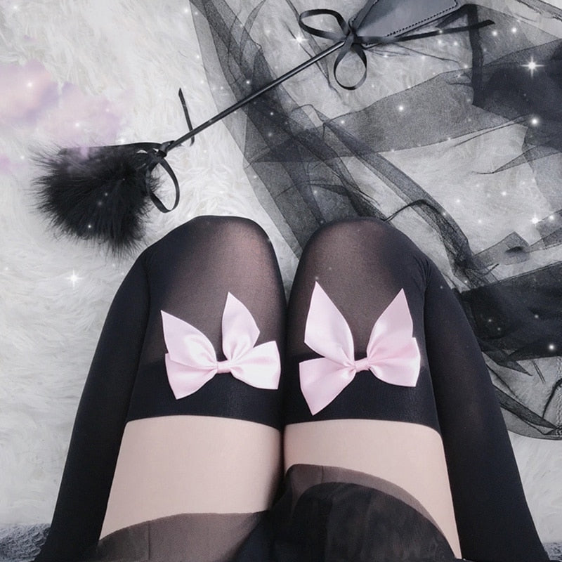 Basic Bow Stockings - knee socks, ribbon, ribbon stockings, ribbons