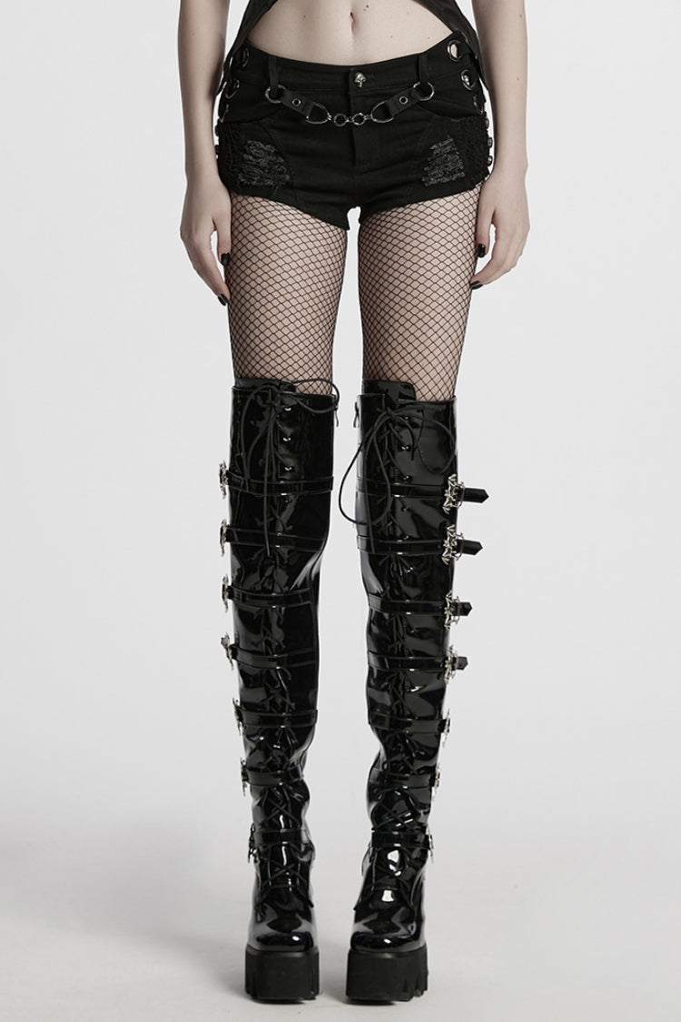 Punk Shorts with Studs and Ripped Details
