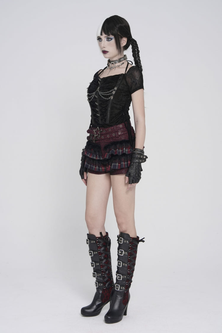 Punk Blouse with Studded Pleats and Chain Accents