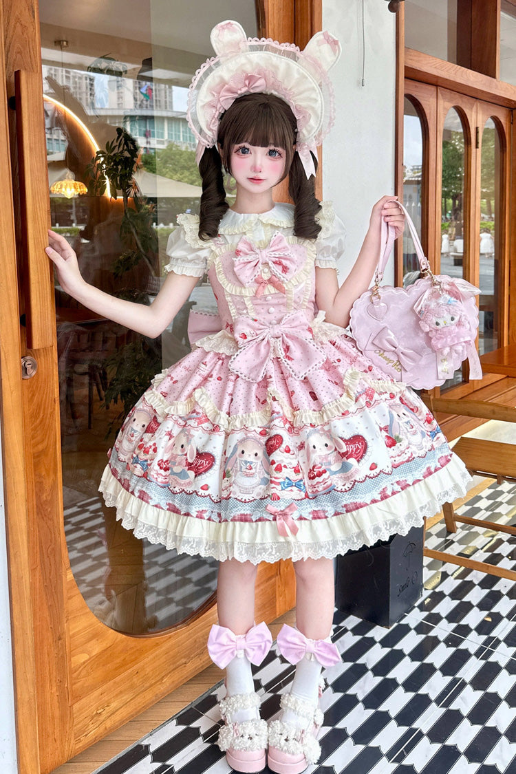 Rosy Bunny Celebration Sleeveless Layered Frilled Bow Lolita Jumper