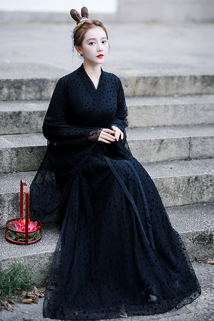 Classic Hanfu Dress with Polka Dot Print and Costume Style