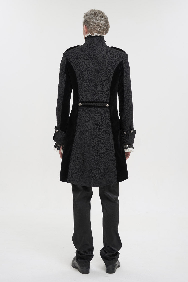 Vintage Cross-Print Stand-Collar Jacket with Back Slit