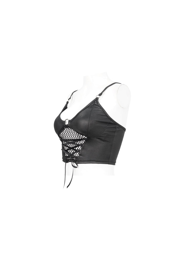 Gothic Camisole with Mesh Panel, Metal Buckle & Adjustable Rope in Black