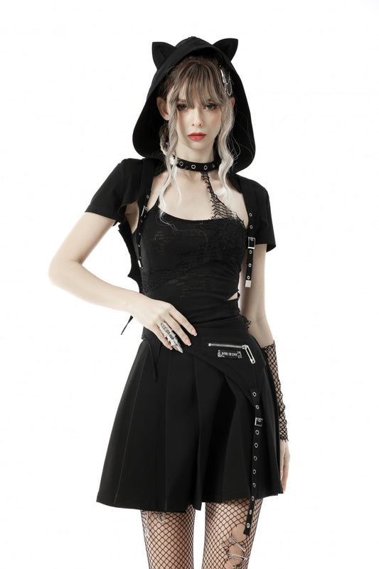 Cat Ear Hooded Cape with Lace-Up and Buckles