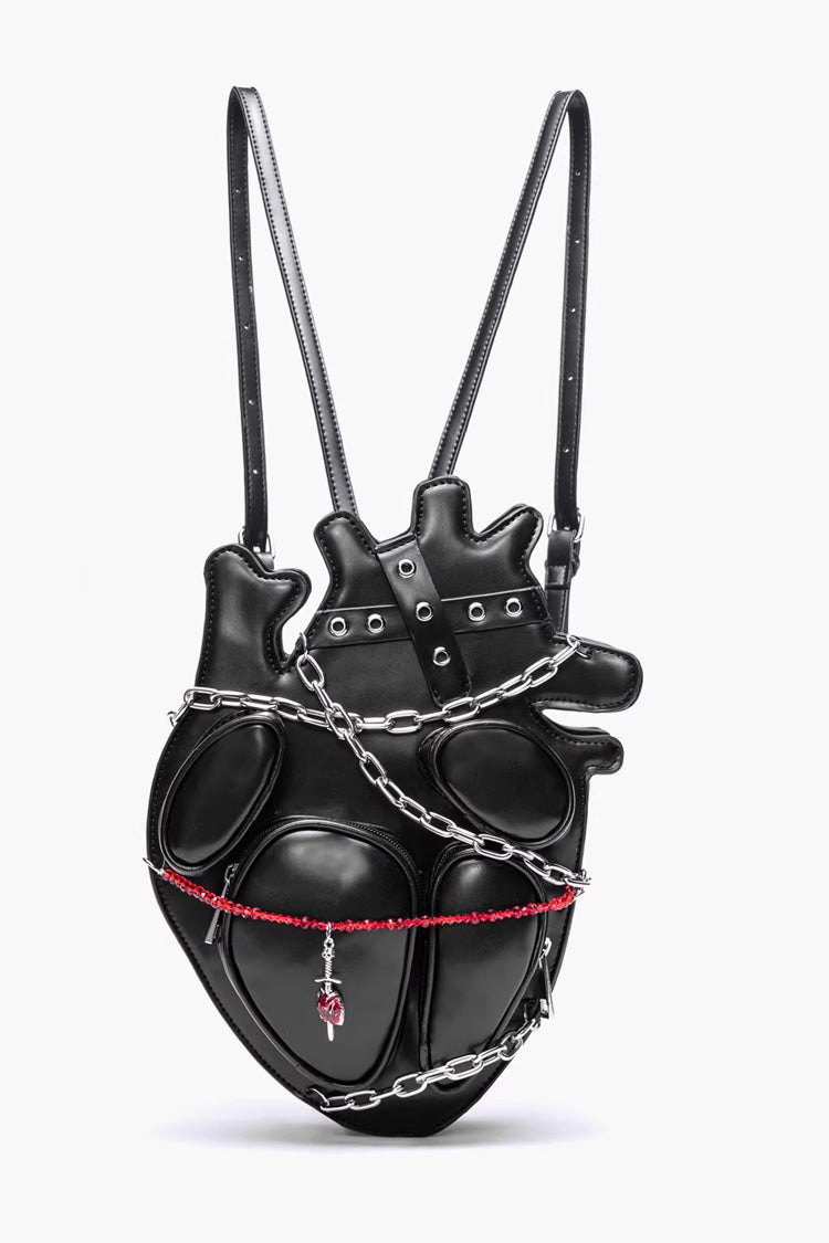 Gothic Lolita Backpack with Creative Heart, Chain and Binding Strap Details