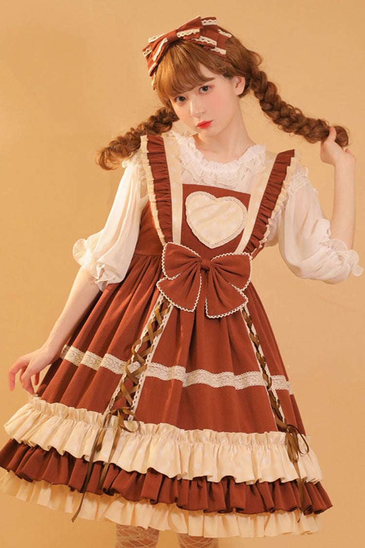 Affection Plaid Polka Dot Big Bow Sweet Lolita Dungaree Dress