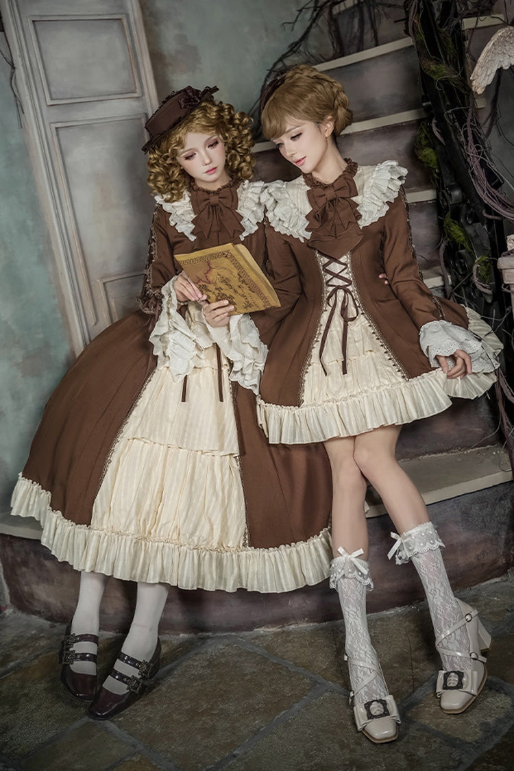 Sweet Lolita Dress Set with Trumpet Sleeves and Bowknot Lace-Up