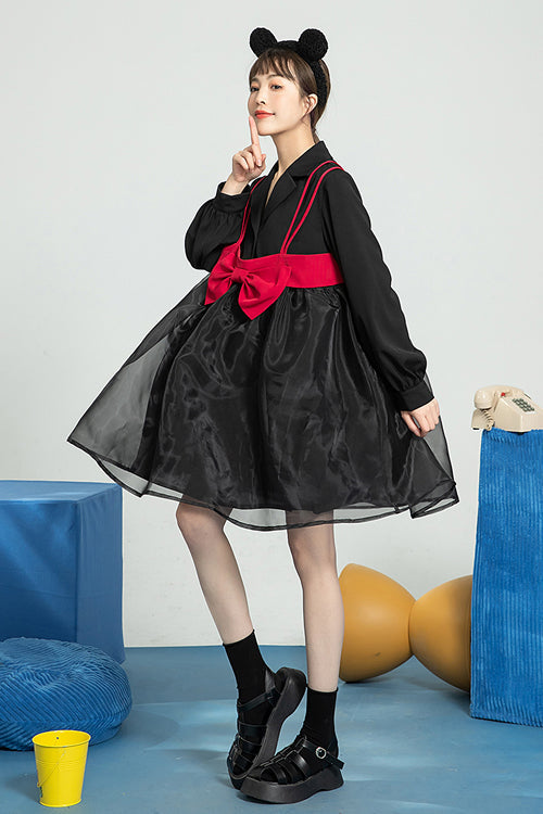 Sweet Lolita OP Dress with Bow and Organza Sleeves