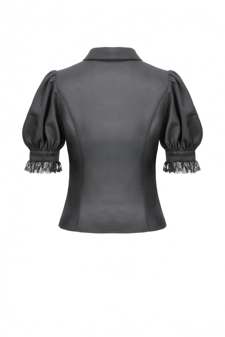 Lapel Collar Puff Sleeve Blouse with Removable Cravat - Gothic Edge