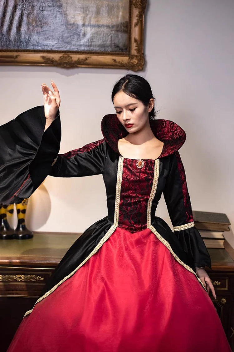 Burgundy Print Medieval Court Gothic Victorian Lolita Gown