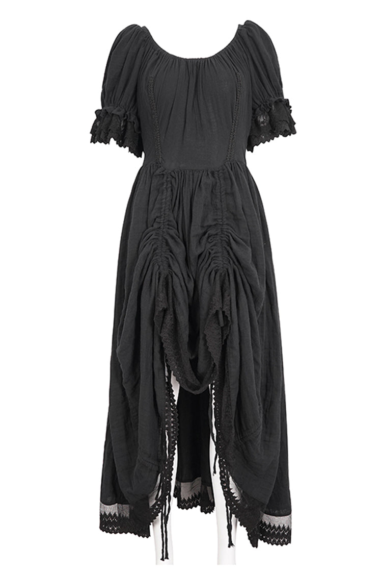 Gothic Dress with Drawstring and Ruffled Sleeves