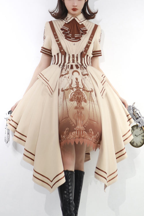 British Style Sweet Lolita Cardigan with Short Sleeves and Libra Print