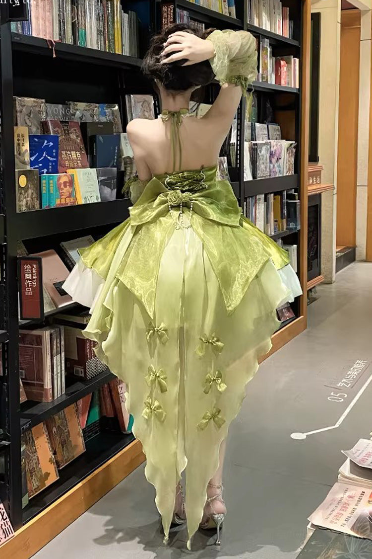 Emerald Camellia Covenant Halterneck Ruffled Bow Lace Lace-Up Sweet Lolita Jumper
