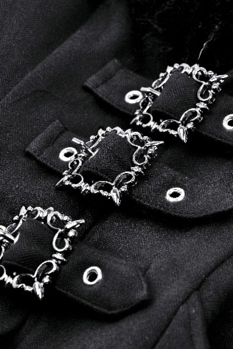 Gothic Draped Coat with Buckle Lace-Up, Faux Fur Collar, and Extended Sleeves