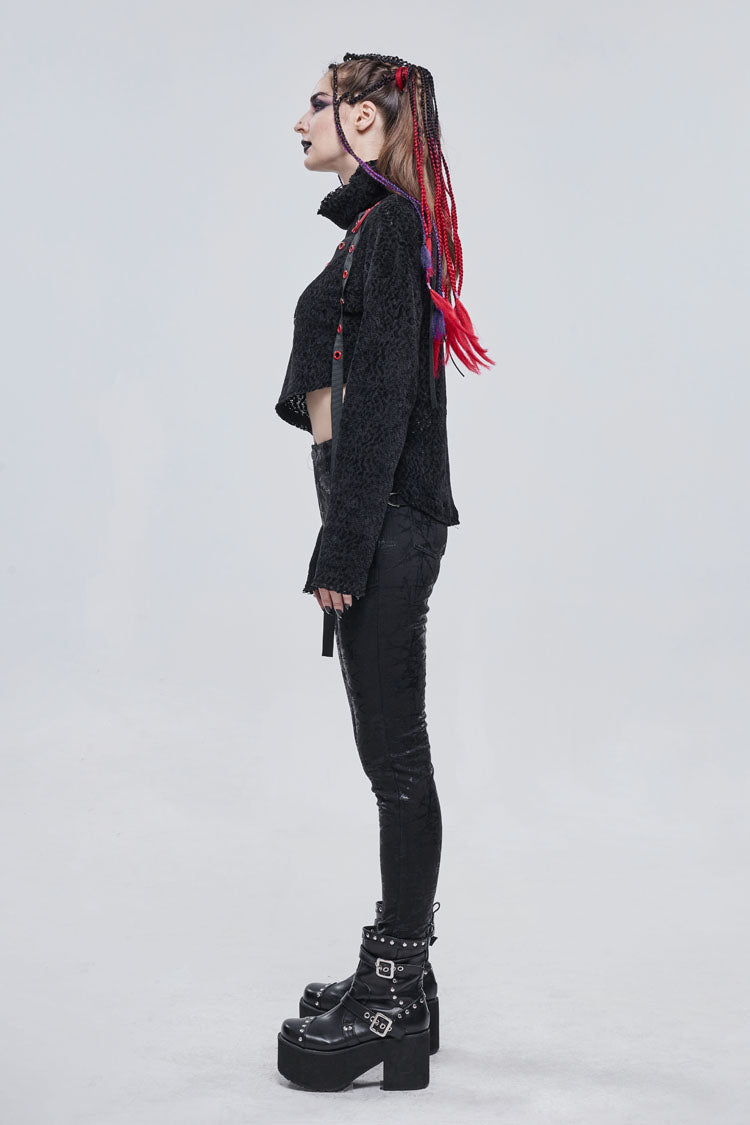 Studded Turtleneck Punk Sweater with Grommets