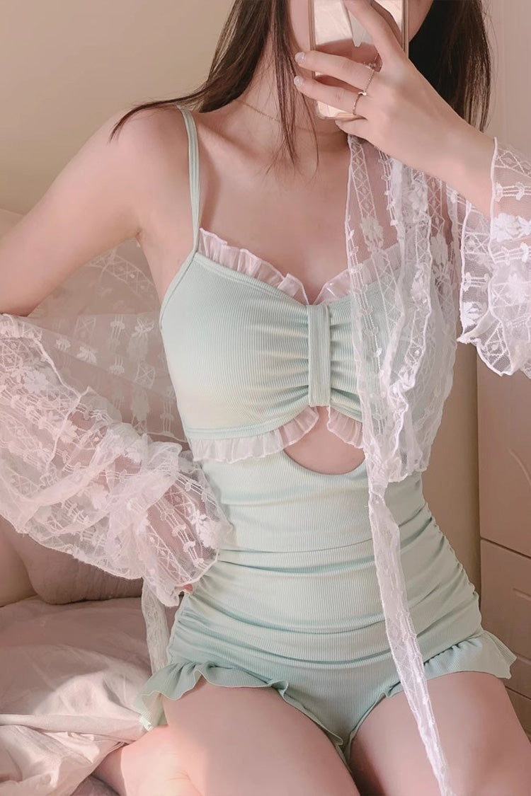 Emerald Sleeveless Ruffle Cute Sweet Lolita Strapless One-Piece Swimsuit