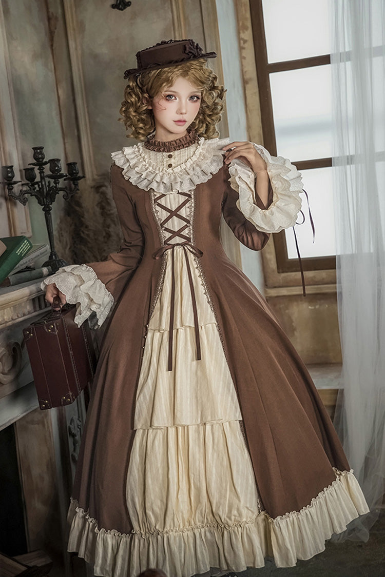 Sweet Lolita Dress Set with Trumpet Sleeves and Bowknot Lace-Up