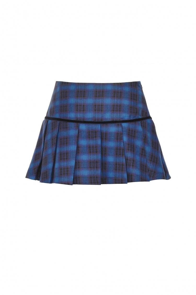 Vintage College Style Stars Plaid Pleated Mini Skirt