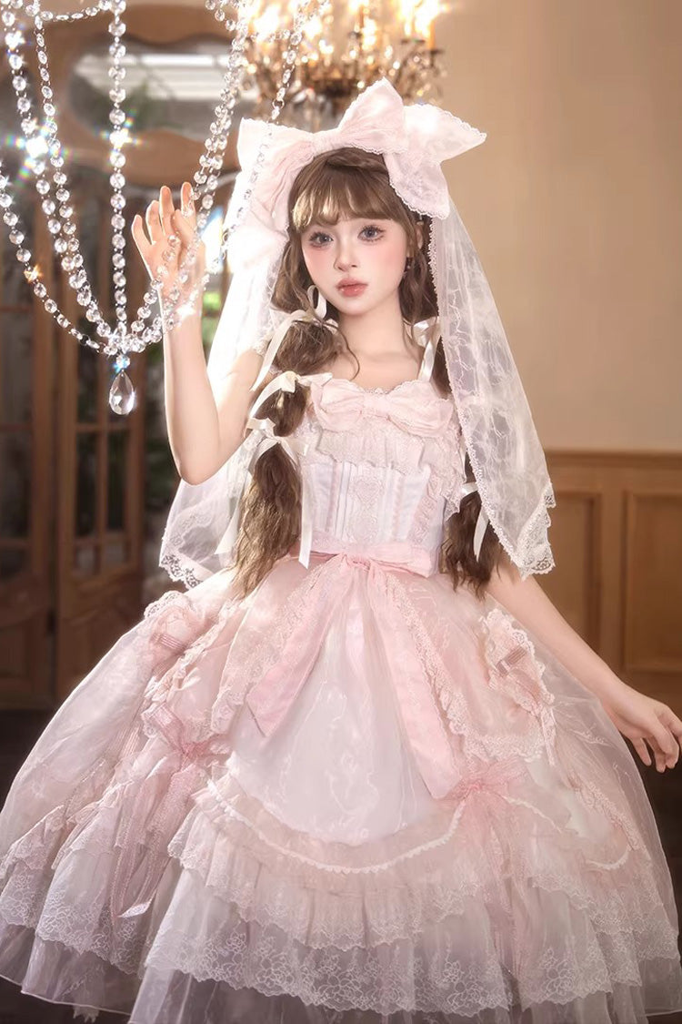 Candy Flavor Square Collar Sleeveless Ruffle Bow Lace Elegant Lolita JSK