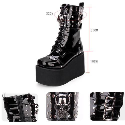 Dark Side-Zip Skull Motif Victorian Boots