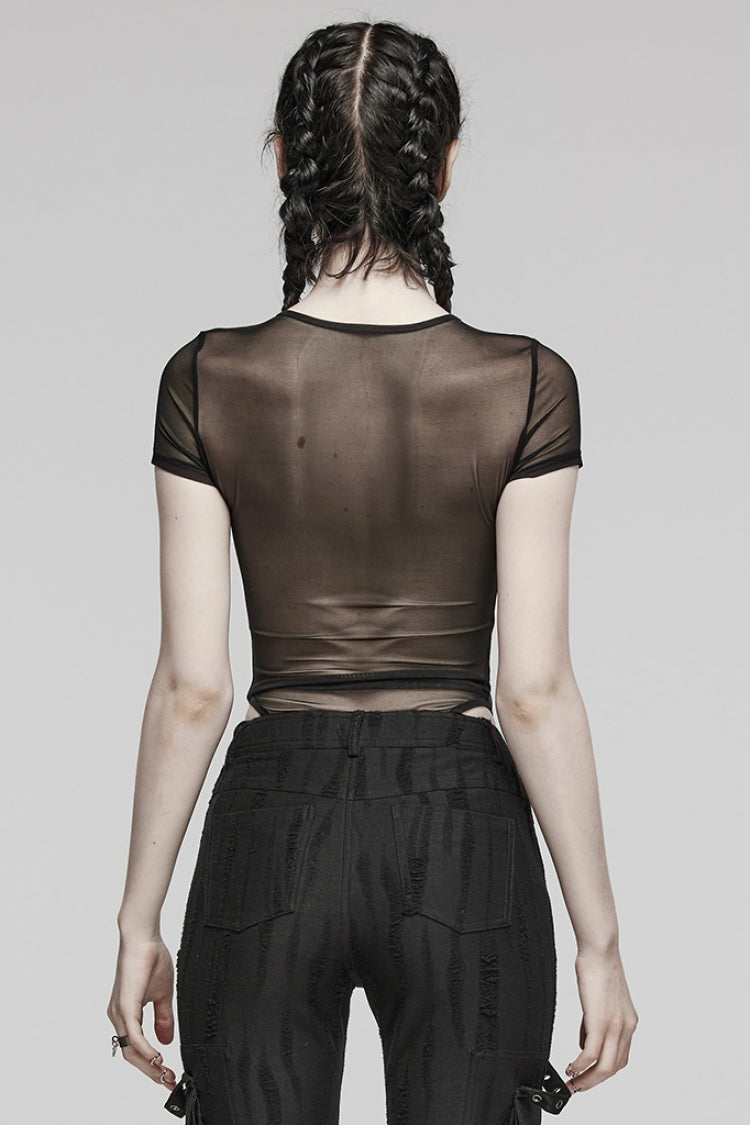 Sheer Mesh Punk Bodysuit for Women