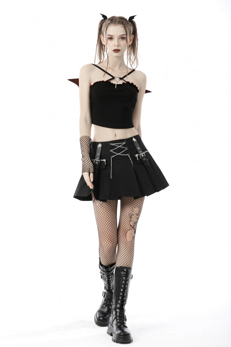Women's Punk Rock Crop Top with Bat Wings, Backless Cut and Cross Lace-Up