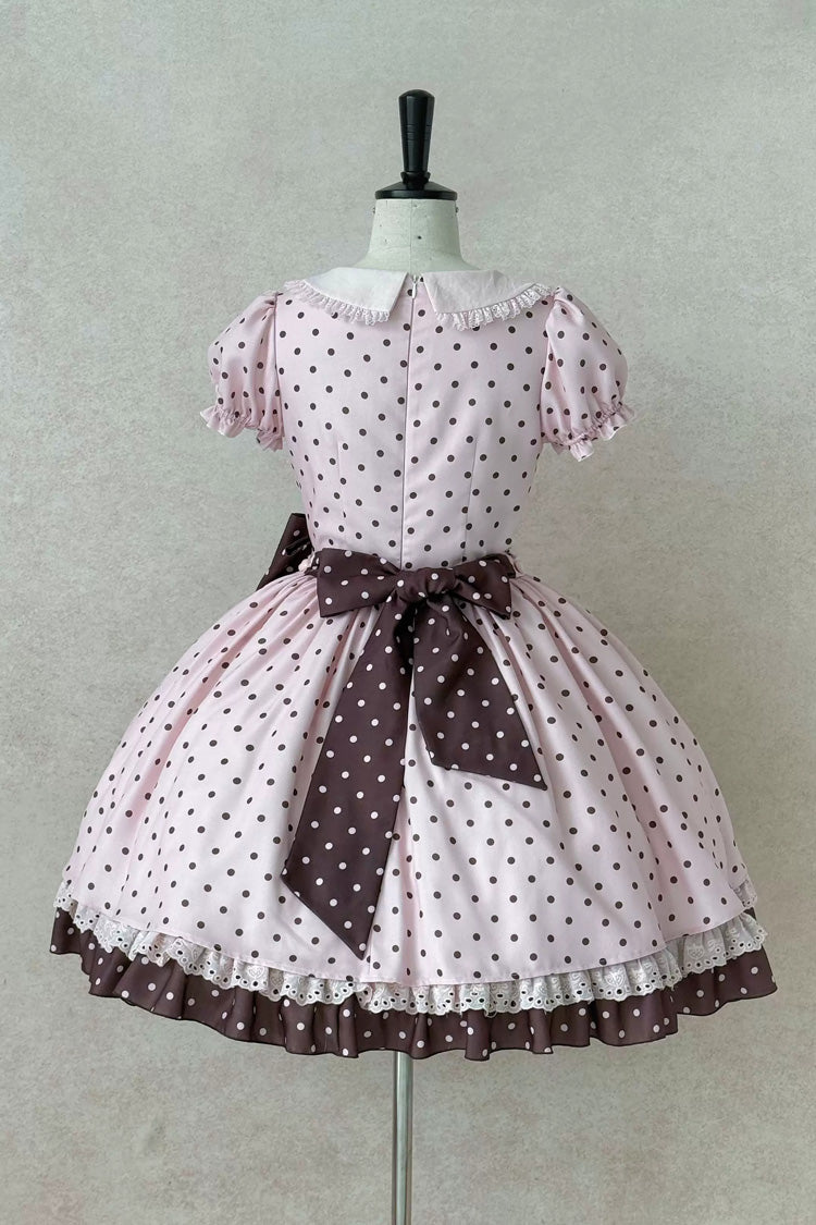 Canelé Gift Box Round Collar Short-Sleeve Polka Dot Ruffle Open Bow Asymmetric Lolita Dress V2