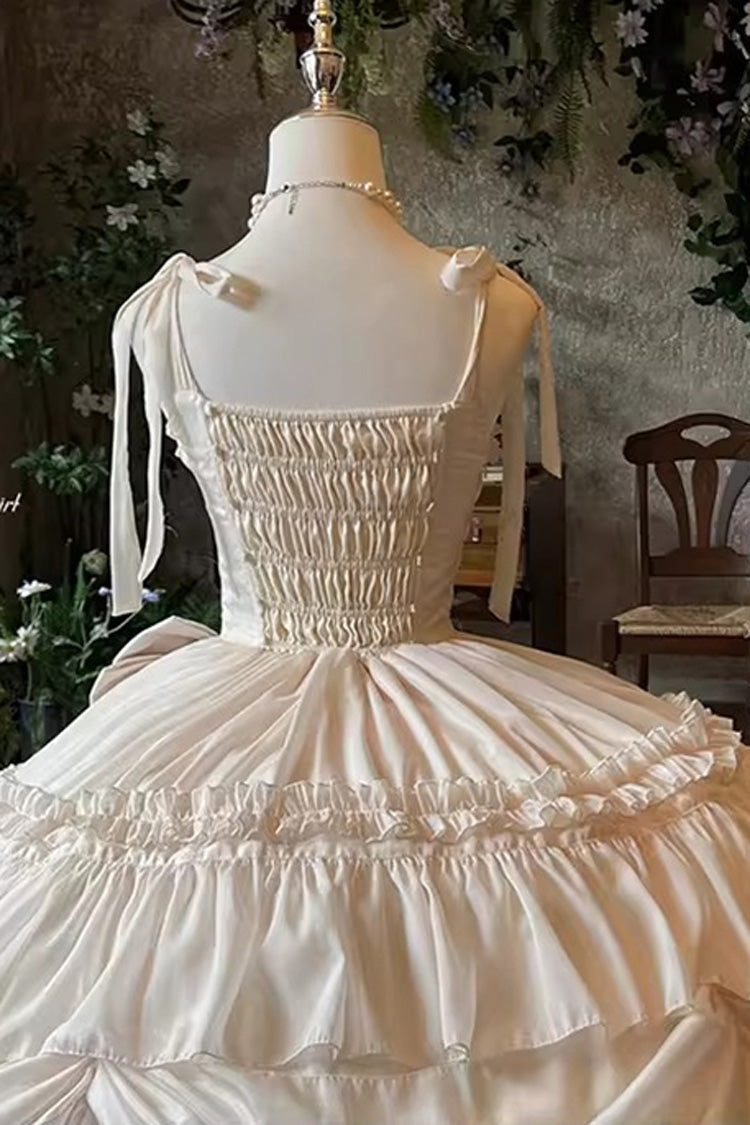 Antique Bride Sleeveless Multi-Layered Ruffled Bow Lace Sweet Elegant Gorgeous Full Skirt Lolita Jsk Dress