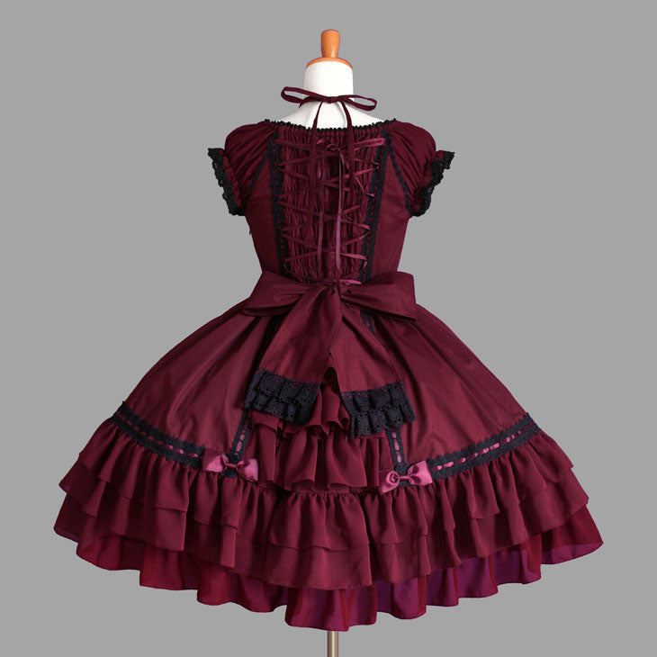 Maroon Lace Bow Sleeveless Gothic Lolita Dress