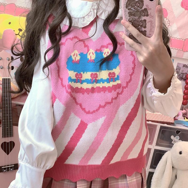 Birthday Cake Knit Vest - cake, cakes, candy, decora, decora kei