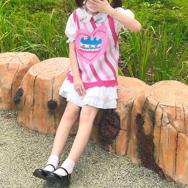 Birthday Cake Knit Vest - cake, cakes, candy, decora, decora kei
