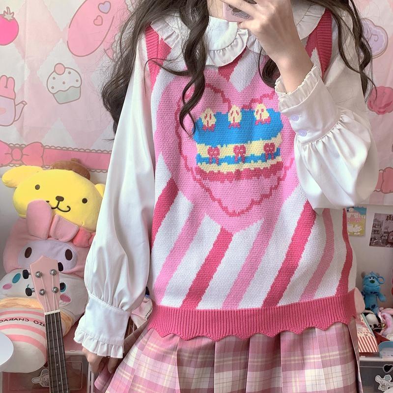 Birthday Cake Knit Vest - cake, cakes, candy, decora, decora kei