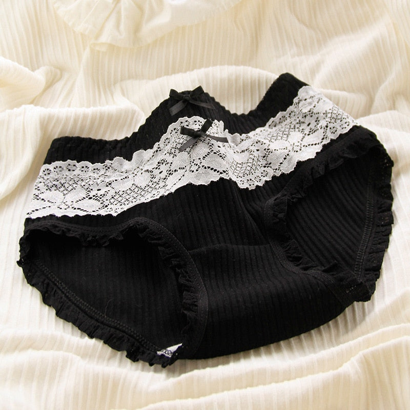 Black cotton plaid undies - kawaii - lace - panties - underwear