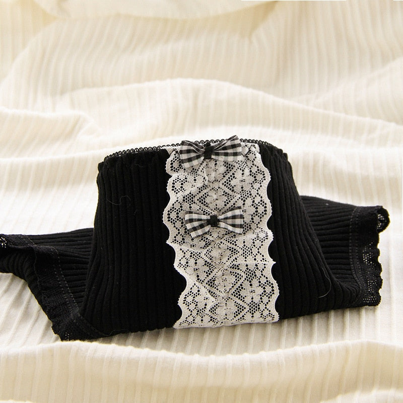 Black cotton plaid undies - kawaii - lace - panties - underwear
