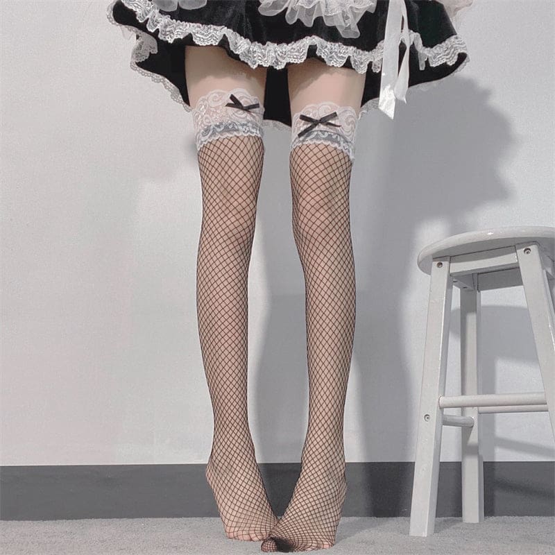 Kawaii black & white lace fishnet stockings socks alternative fashion