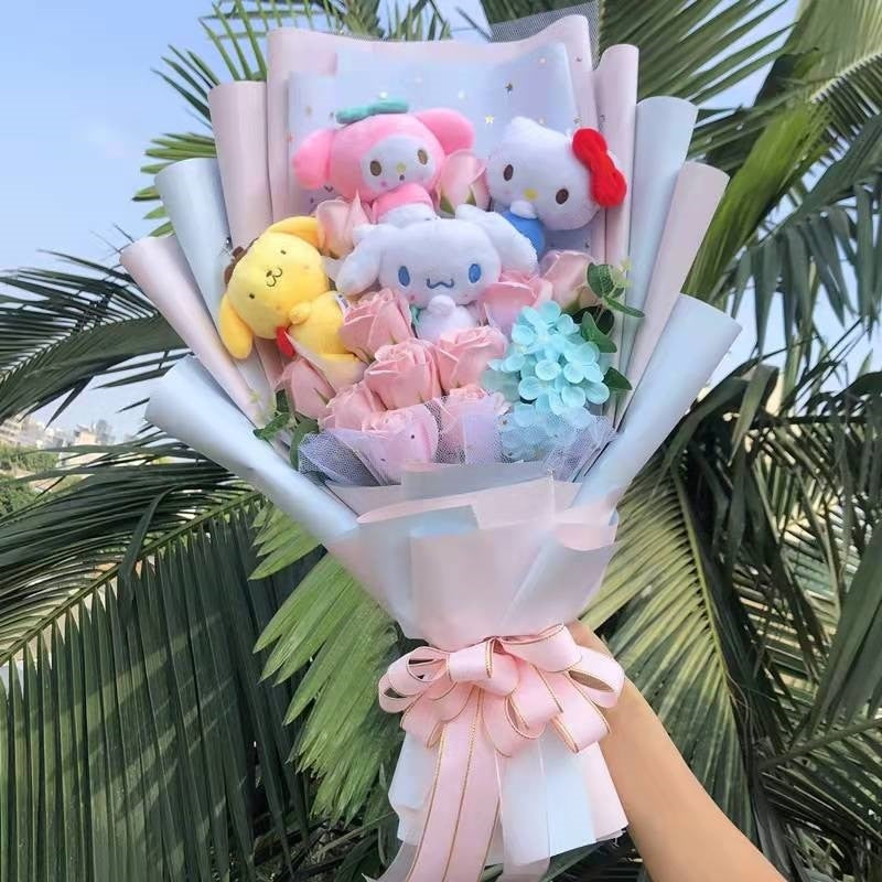 Blooming plush bouquet - cinnamoroll - flower bouquet - flowers - kuromi - my