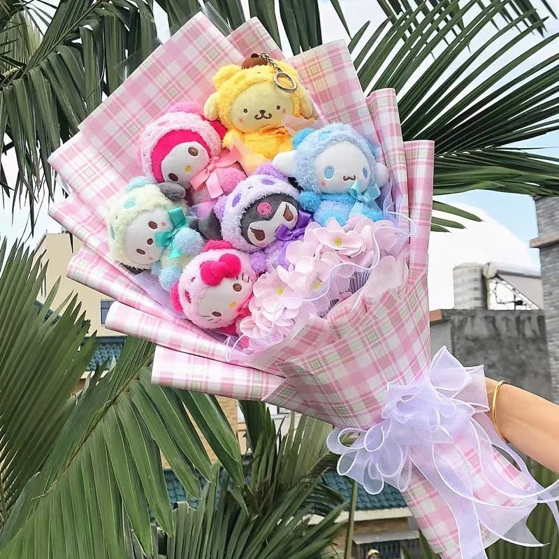 Blooming plush bouquet - cinnamoroll - flower bouquet - flowers - kuromi - my