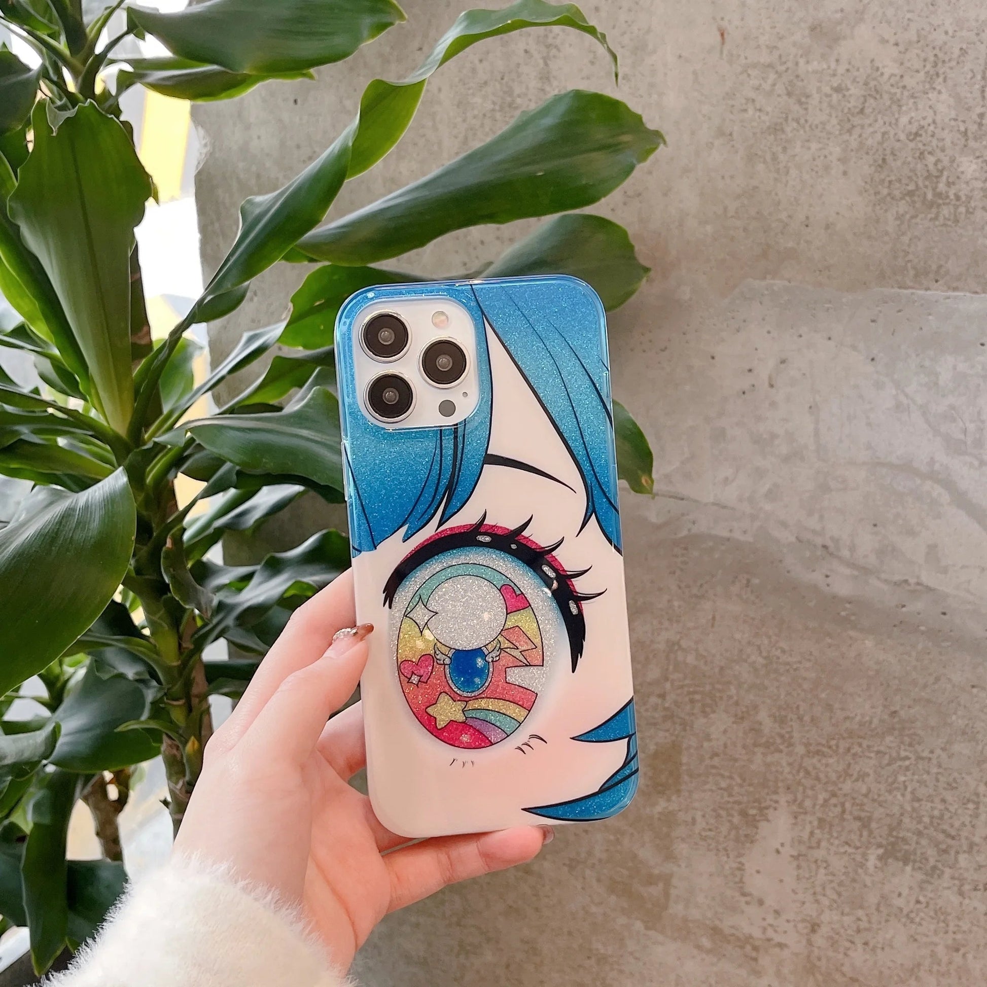 Kawaii Blue Glittery Anime Eye iPhone Protective Case