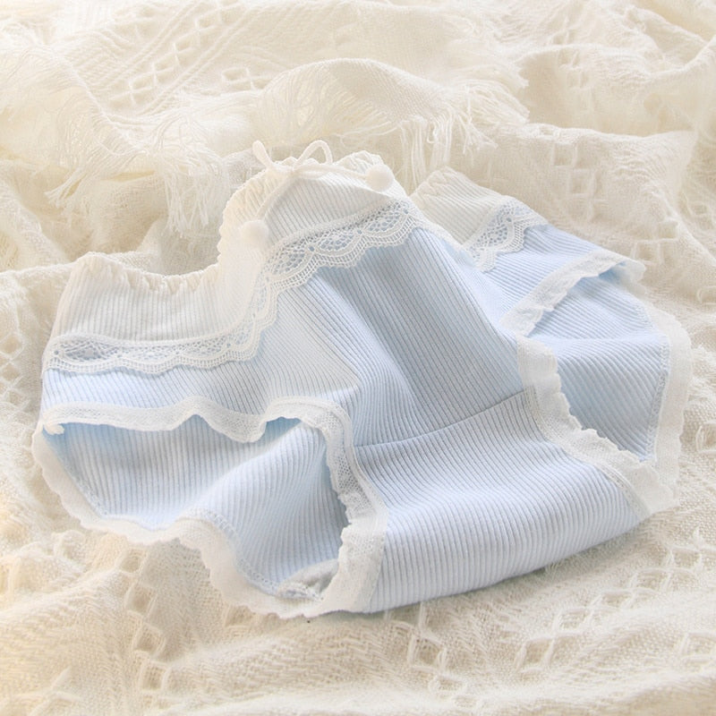 Blue lace cotton sweetheart undies - blue - kawaii - lace - lingerie - panties