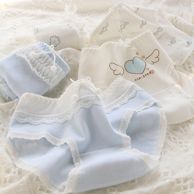 Eva R Undeies Blue Lace Cotton Sweetheart Undies – Sukikawaii