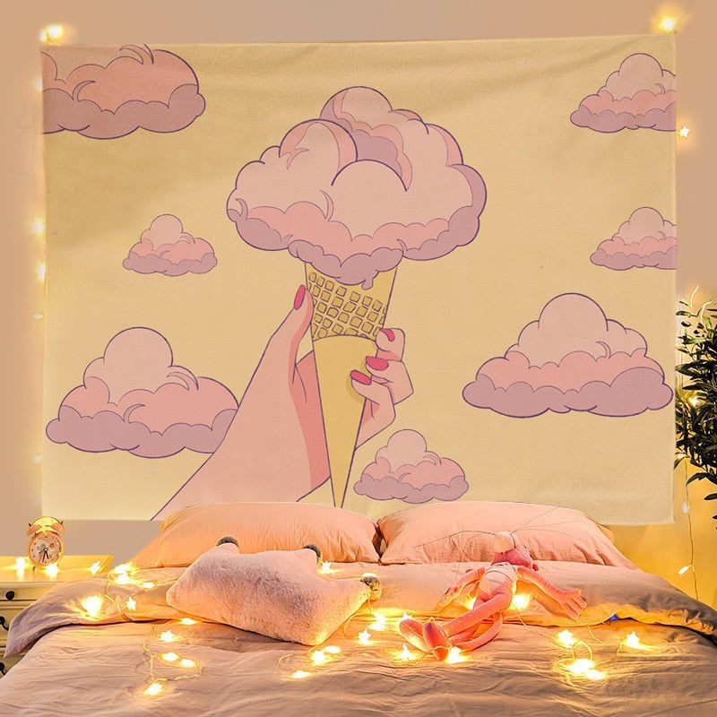 Boba tea & sakura wall tapestry - art - artistic - home decor - pastel - wall