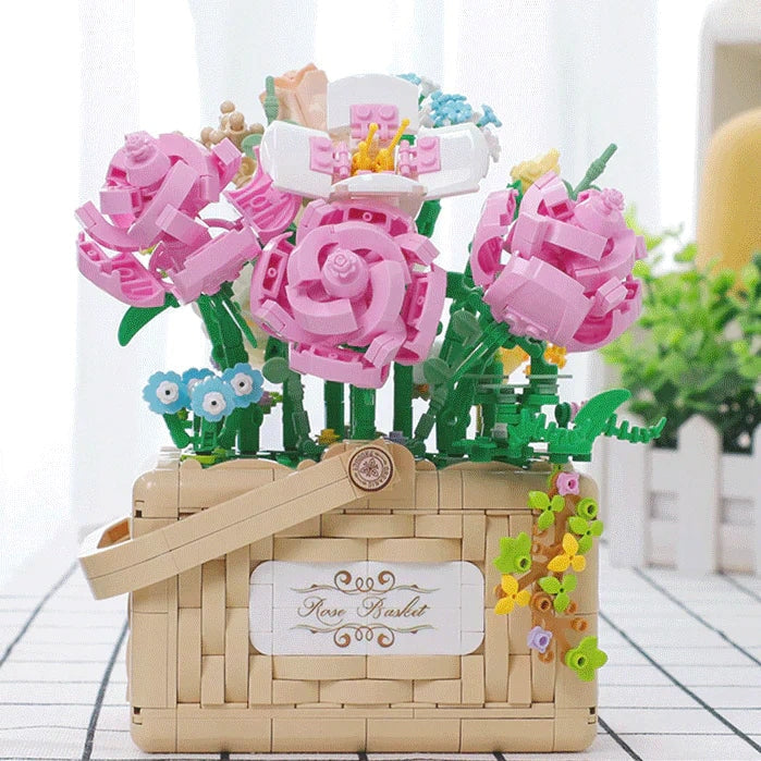 Building Block Basket Bouquet Set - building blocks, flowers, kawaii, lego, lego sets Kawaii Babe