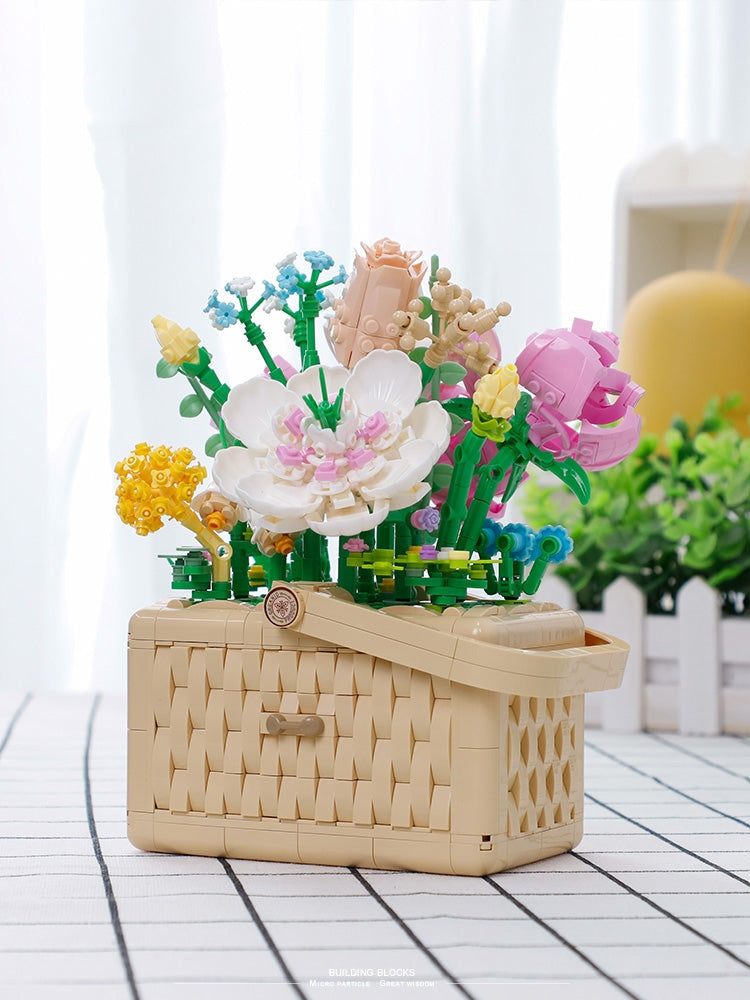 Building Block Basket Bouquet Set - building blocks, flowers, kawaii, lego, lego sets Kawaii Babe